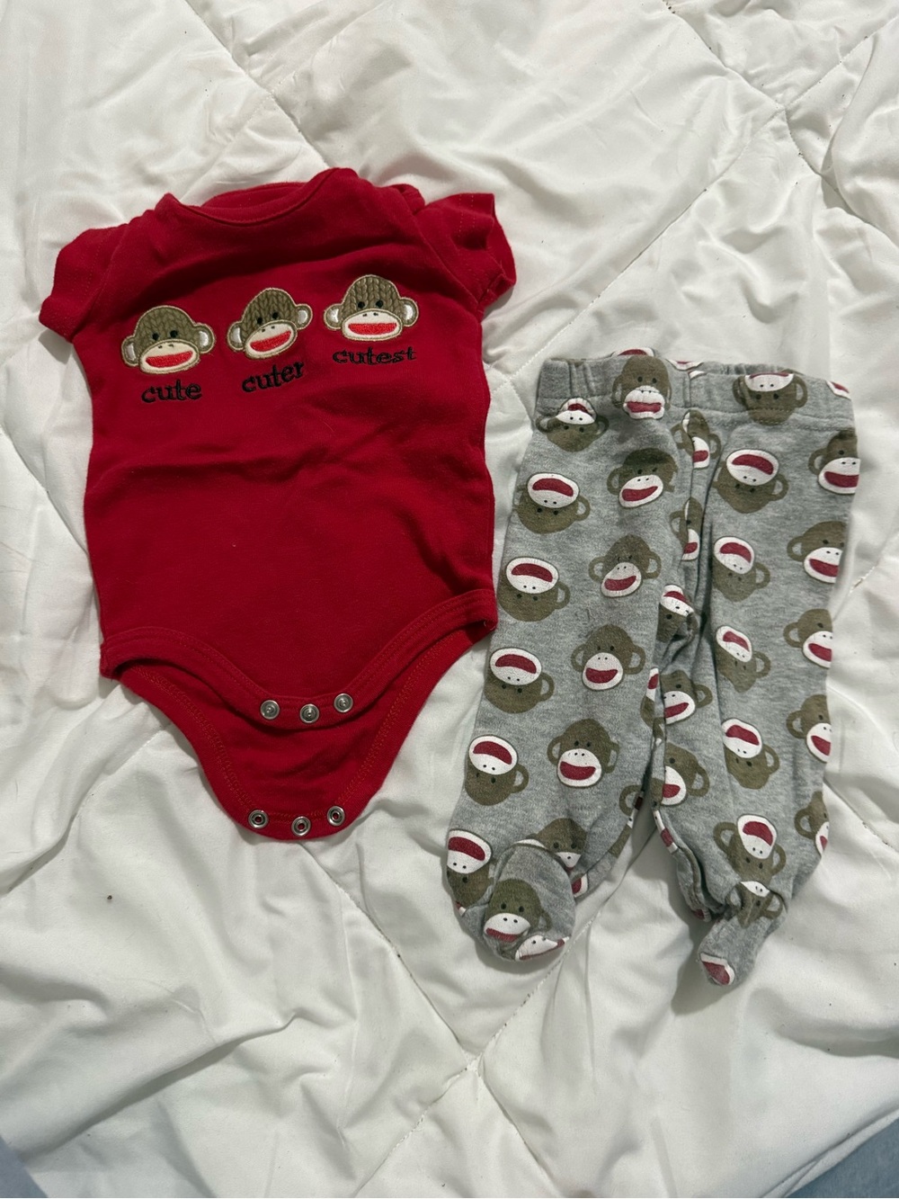Carter's Red Bodysuit and Gray Sock Monkey Footed Pants Set